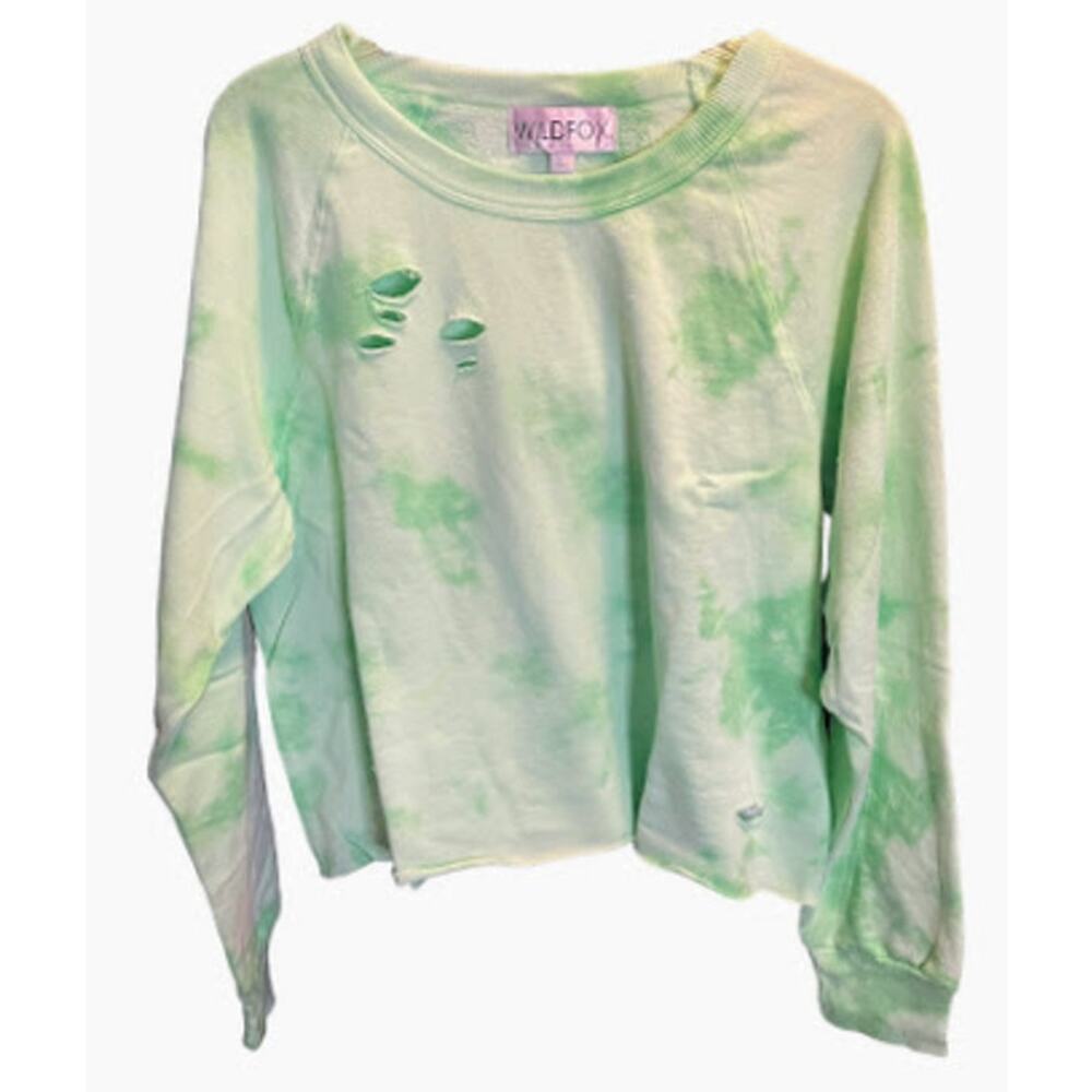 Wildfox Plasma World‎ Tour Slash Tie Dye Crop Sweat Shirt Size Large NWT